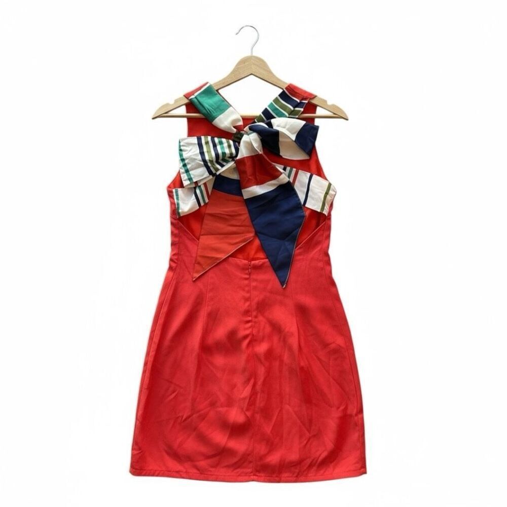 Lulus Joyful Red Orange Multi Stripe Tie-Back Mini Dress Size Small